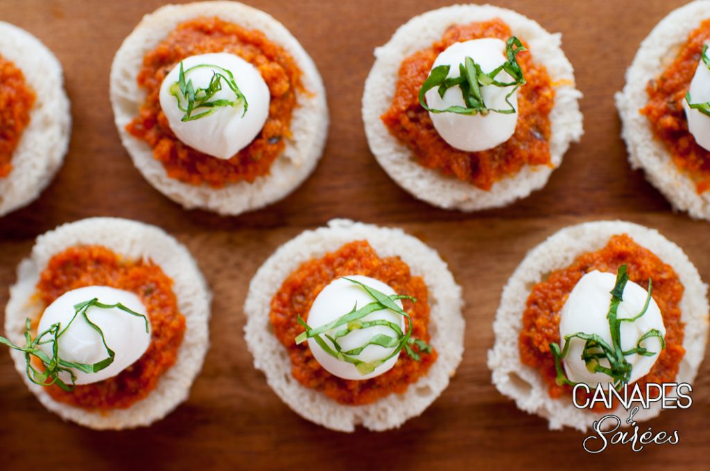 Sun Dried Tomato Basil Mozzarella Canapés from above